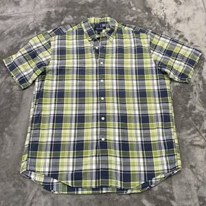 Brooks Brothers Plaid Button Down‎ Shirt Mens Large Blue Green Short Sleeve